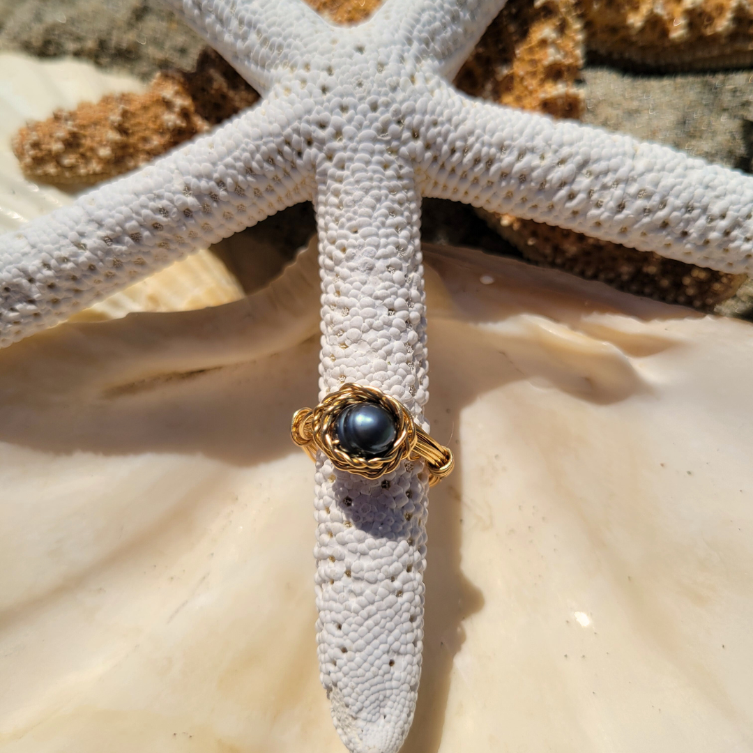 Dark Blue Pearl Weaved Ring