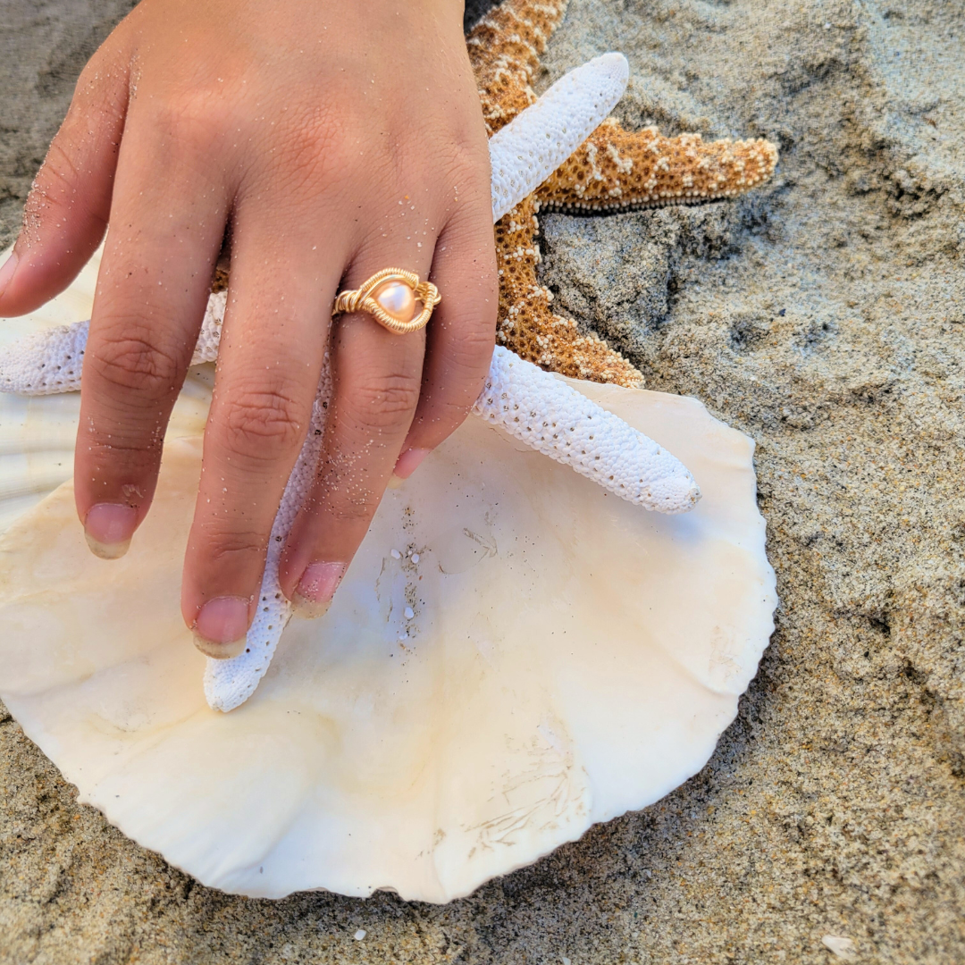 Evil Eye Cream Pearl Ring