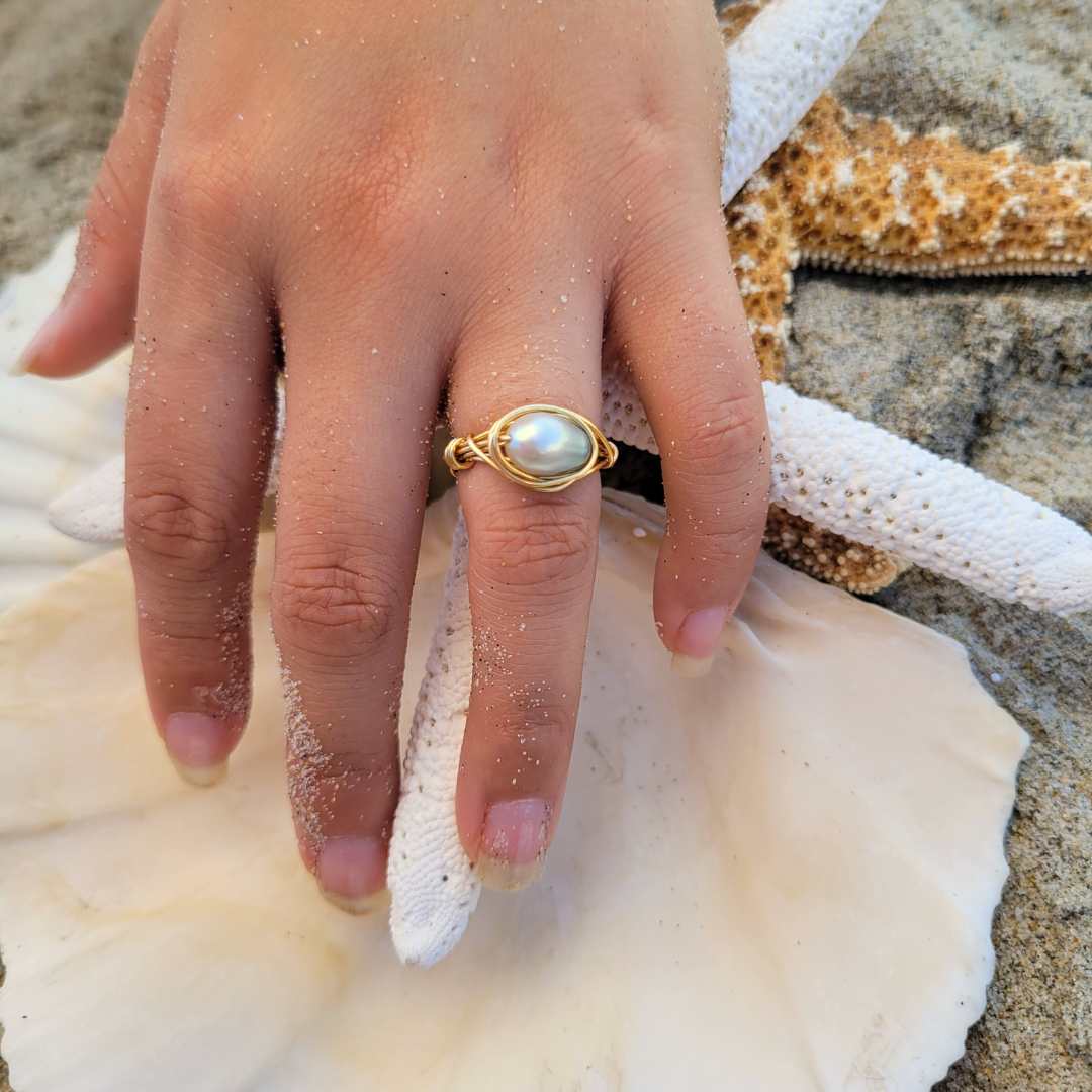 Light Blue Pearl Ring